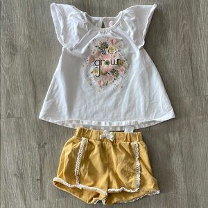 White Floral Top and Yellow Shorts Set